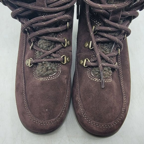 LL Bean Mountain Lodge Womens 8.5 Brown Fleece Collar Insulated Boots Primaloft - Picture 12 of 13